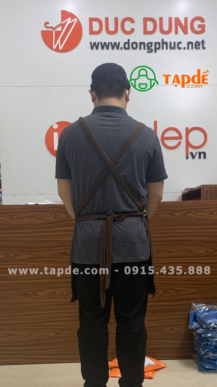 Tạp dề dáng dài màu nâu - sản phẩm handmade - Tạp dề phối da | Tap de dong phuc